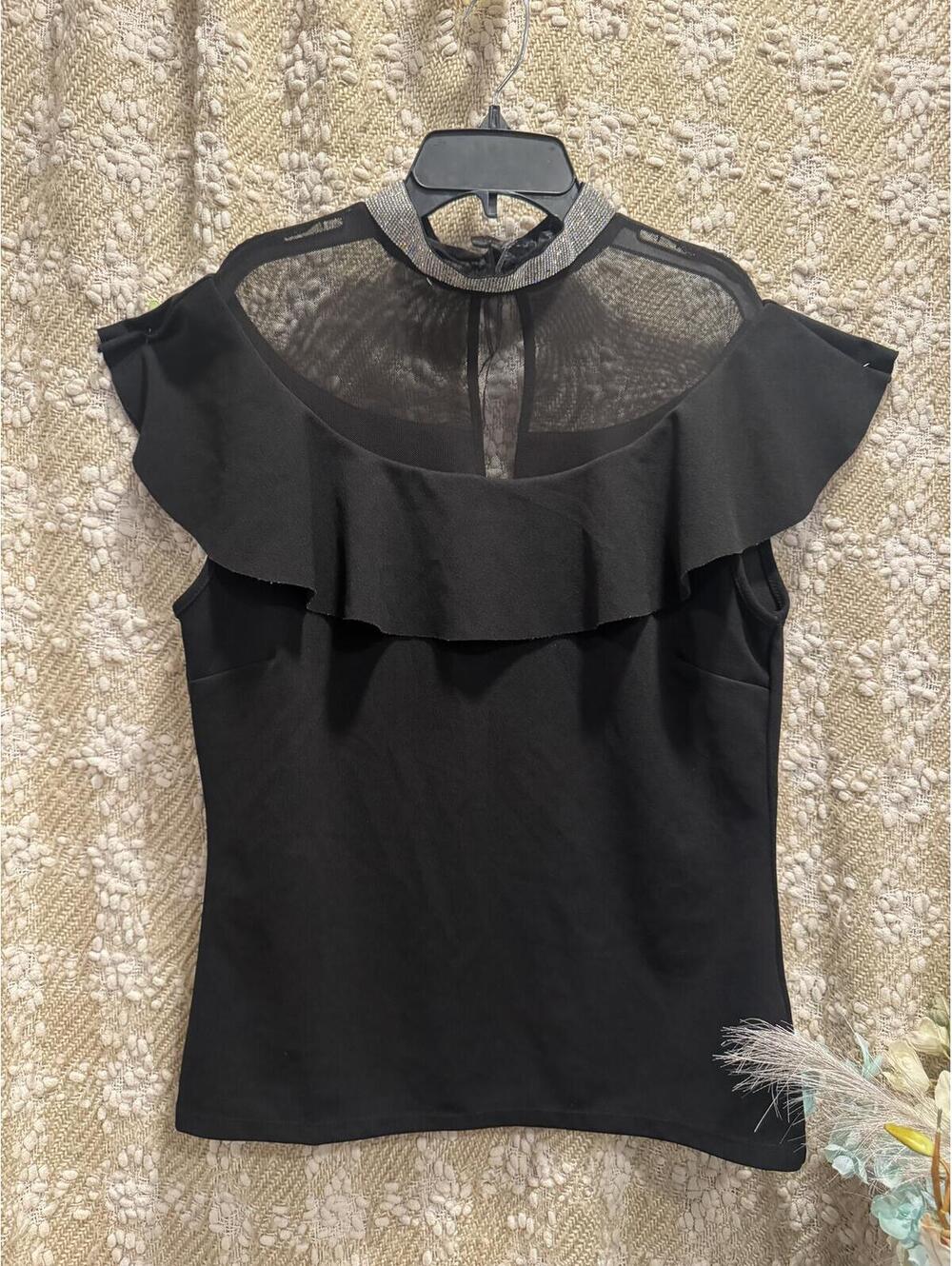 Love University top with jeweled neckline and mesh details, size 1XL